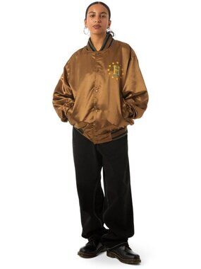 HUF Womens Sz S Galactic Stack Baseball Varsity Jacket (camel) Button Up Pockets